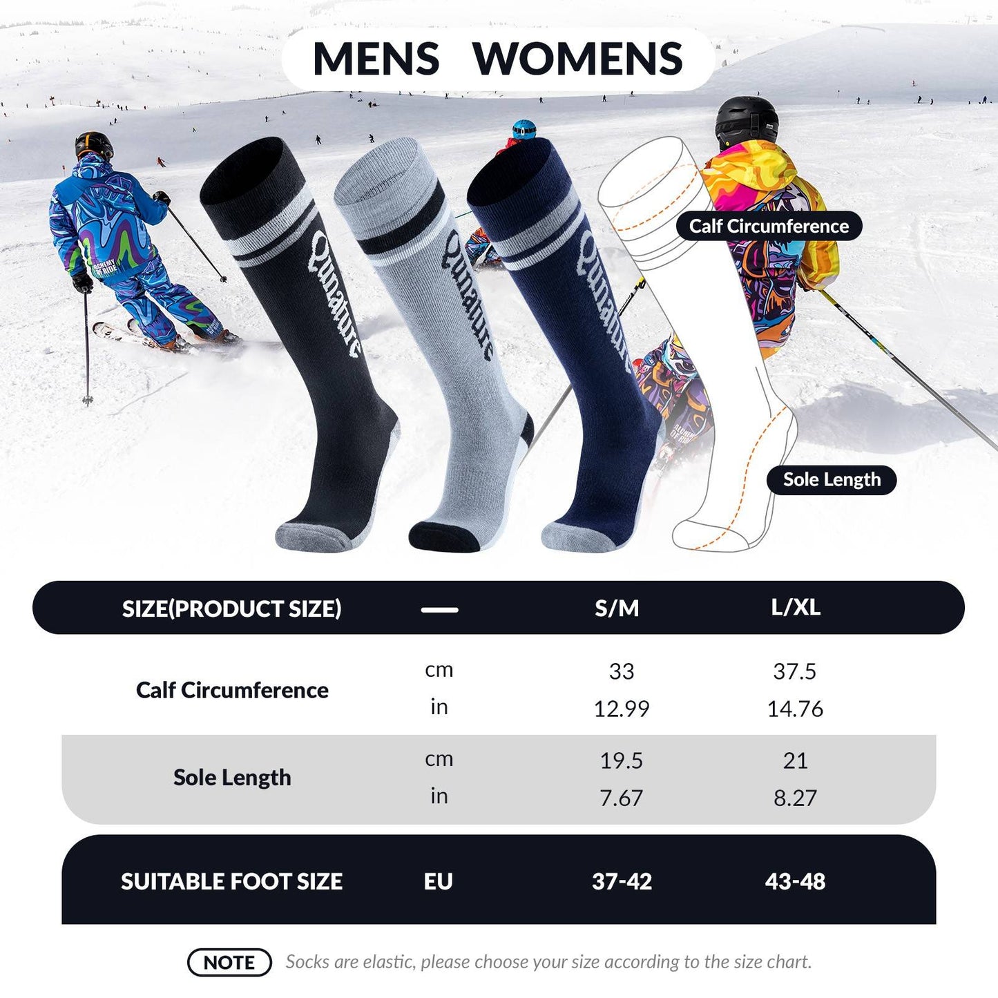 Qunature Thermo Skisocken Merino Erwachsene Atmungsaktiv