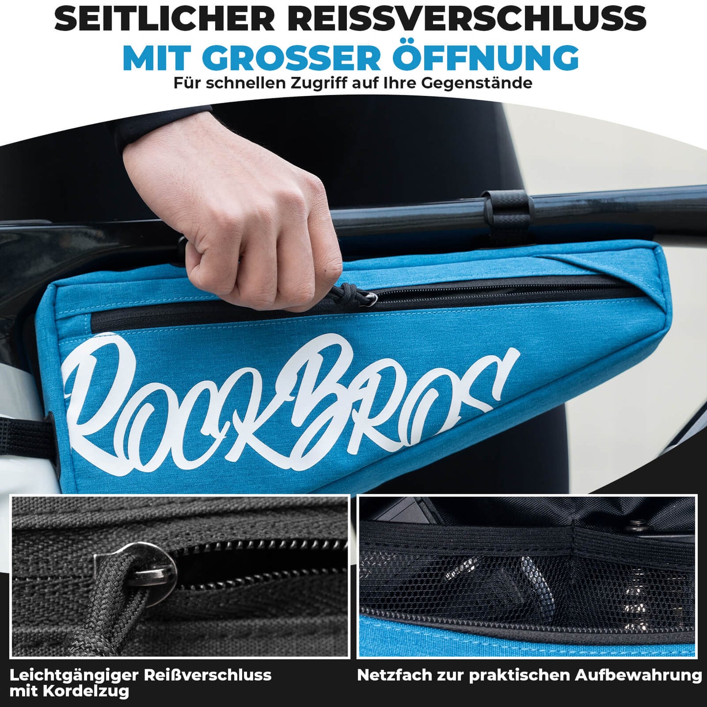 ROCKBROS Fahrrad Rahmentasche Dreieckstasche mit Klettbandverschluss 1,9 L für Gravelbike MTB Ebike Rennrad
