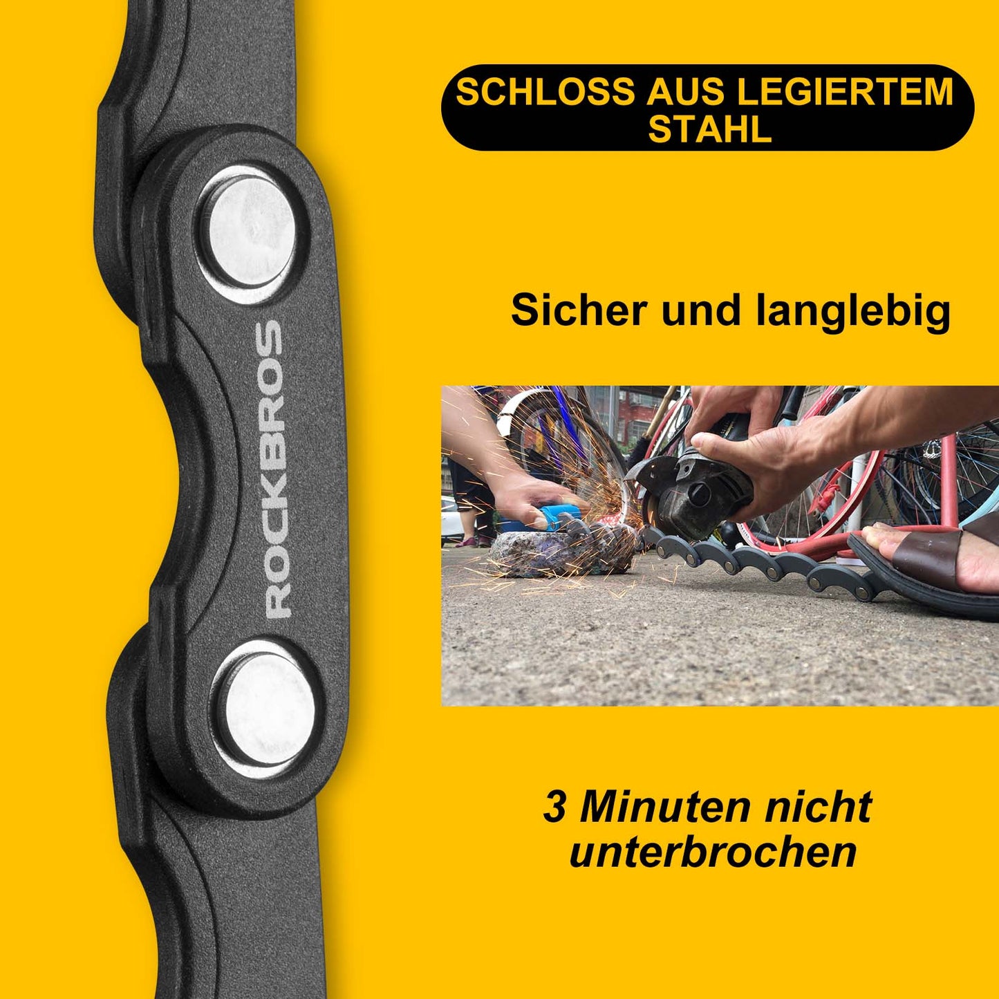 ROCKBROS Fahrradschloss Faltschloss mit Halterung 70 cm Lang Schwarz - ROCKBROS-EU