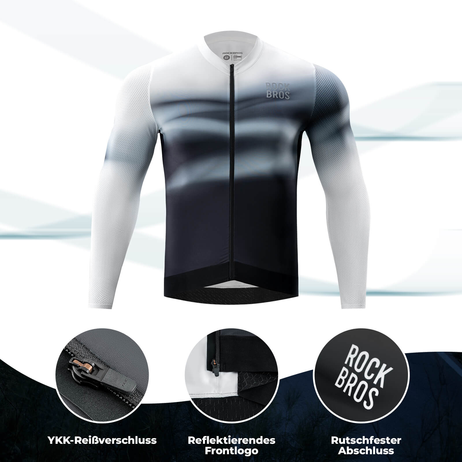 Herren Langarm Hochleistungs-Radtrikot Jersey Schnell Trocknend für MTB Rennrad
