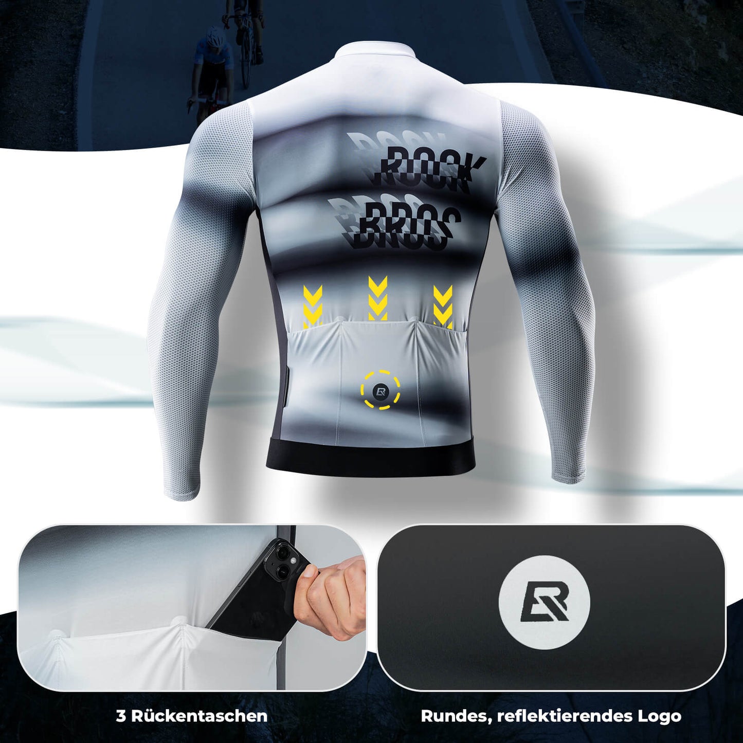 Herren Langarm Hochleistungs-Radtrikot Jersey Schnell Trocknend für MTB Rennrad