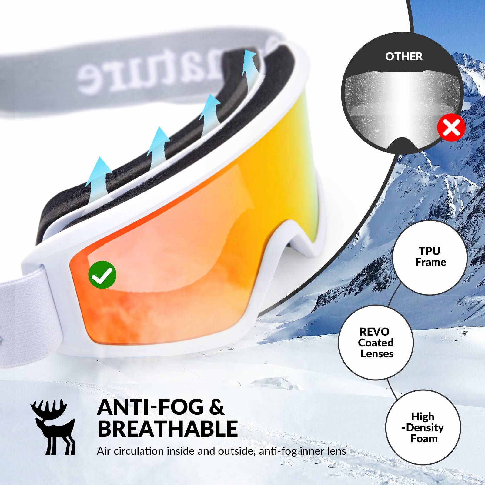 Qunature Anti-Nebel Skibrille Doppellinse #Color_Wei?