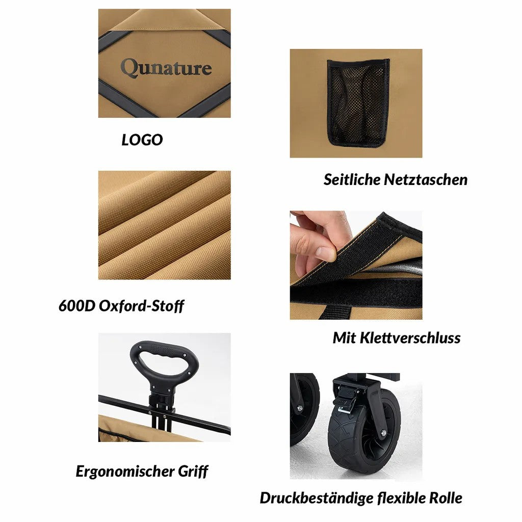 Qunature Bollerwagen Faltbar 150KG mit Gro?e Breiten R?dern und Bremse