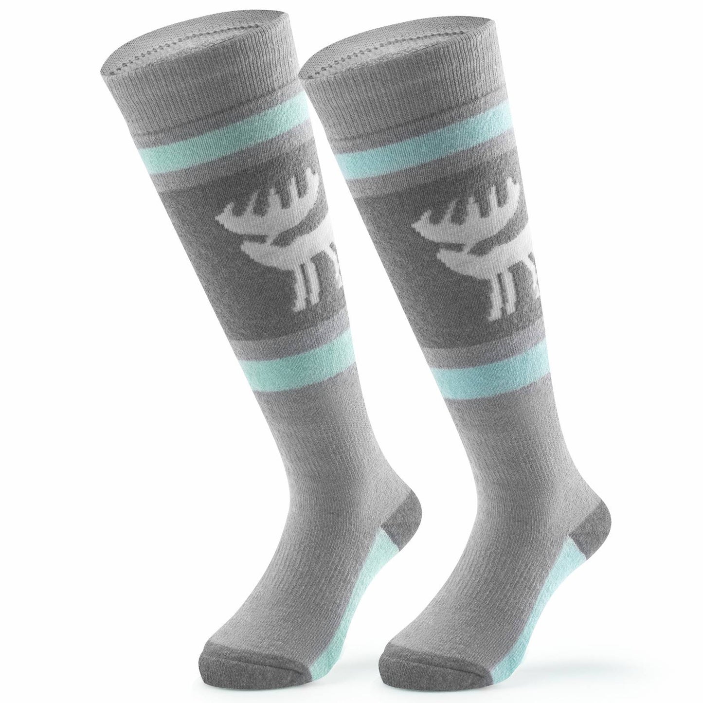 Qunature Kinde Wintersocken Ski Kniestr邦mpfe mit Wolle Skisocken #Color_Elchstil-Grau