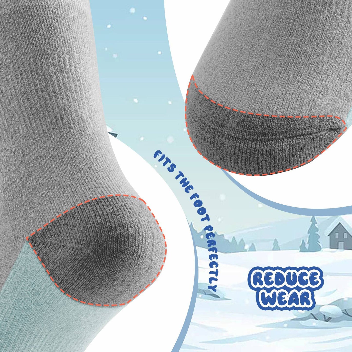 Qunature Kinde Wintersocken Ski Kniestr邦mpfe mit Wolle Skisocken #Color_Elchstil-Grau