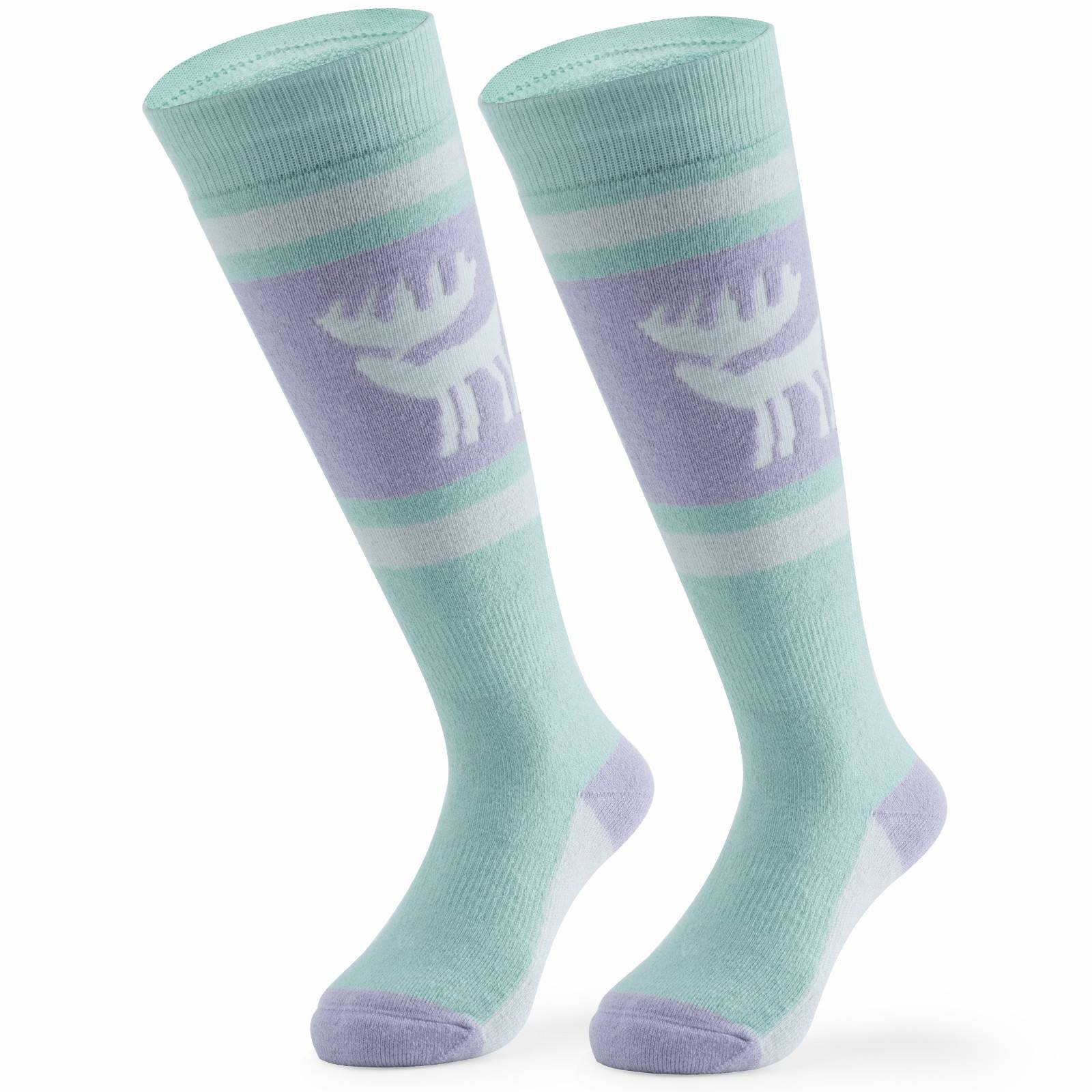 Qunature Kinde Wintersocken Ski Kniestr邦mpfe mit Wolle Skisocken #Color_Elchstil-Rosa Gr邦n