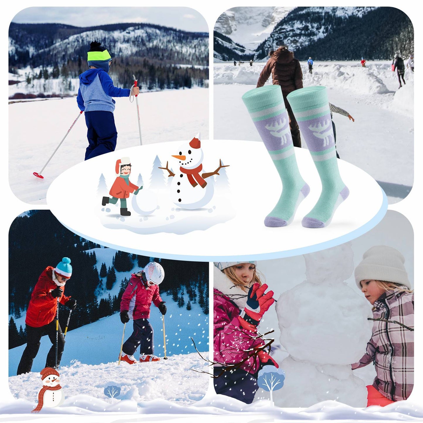 Qunature Kinde Wintersocken Ski Kniestr邦mpfe mit Wolle Skisocken #Color_Elchstil-Rosa Gr邦n