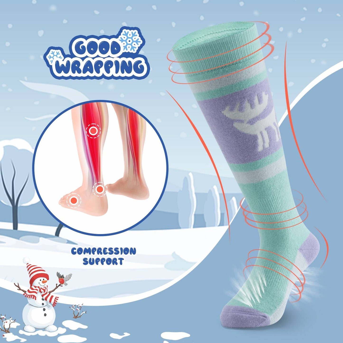 Qunature Kinde Wintersocken Ski Kniestr邦mpfe mit Wolle Skisocken #Color_Elchstil-Rosa Gr邦n