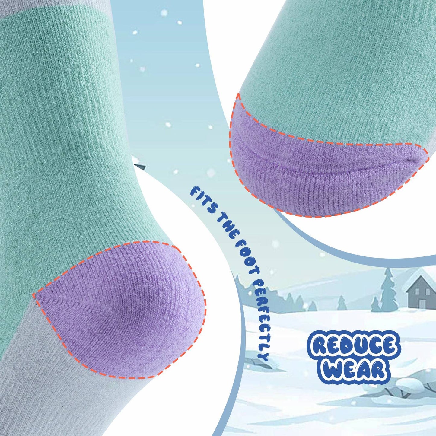 Qunature Kinde Wintersocken Ski Kniestr邦mpfe mit Wolle Skisocken #Color_Elchstil-Rosa Gr邦n