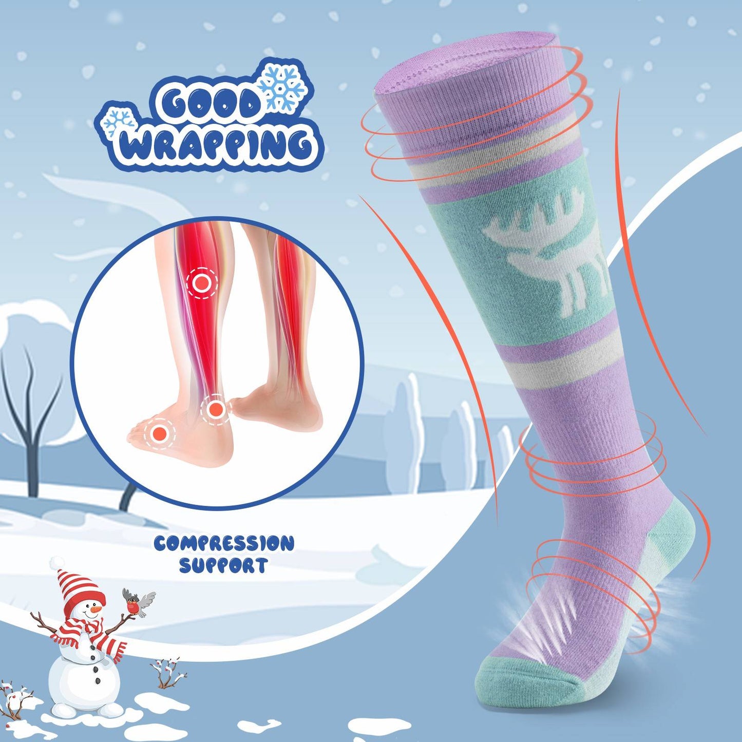 Qunature Kinde Wintersocken Ski Kniestr邦mpfe mit Wolle Skisocken #Color_Elchstil-Rosa Lisa