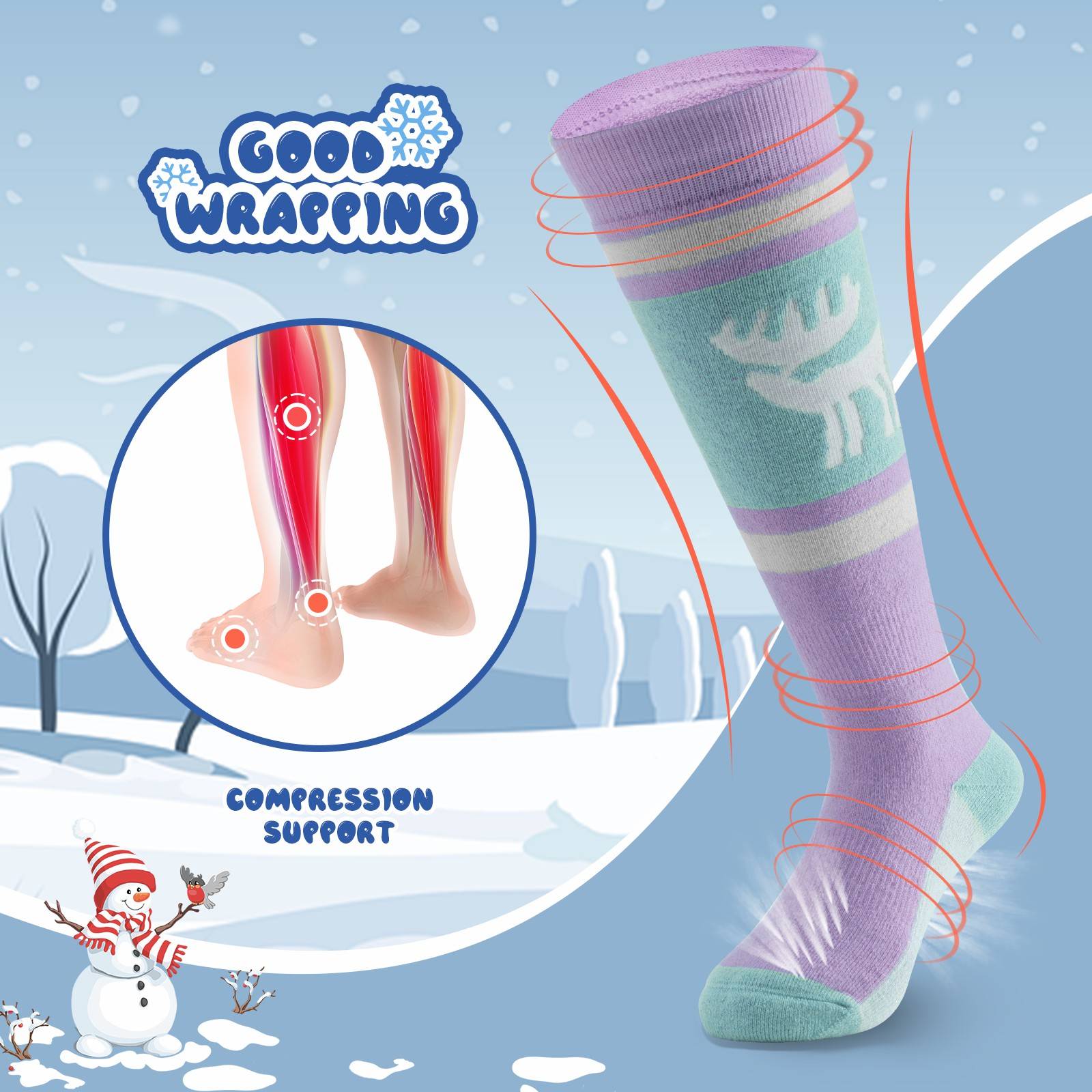 Qunature Kinde Wintersocken Ski Kniestr邦mpfe mit Wolle Skisocken #Color_Elchstil-Rosa Lisa