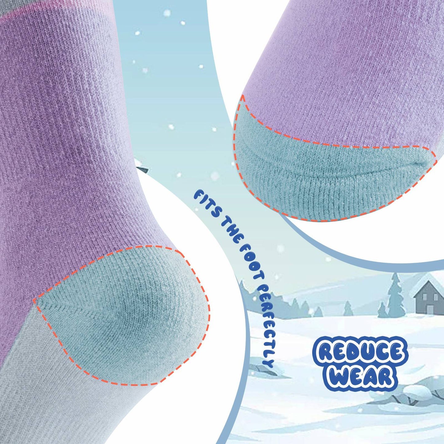 Qunature Kinde Wintersocken Ski Kniestr邦mpfe mit Wolle Skisocken #Color_Elchstil-Rosa Lisa