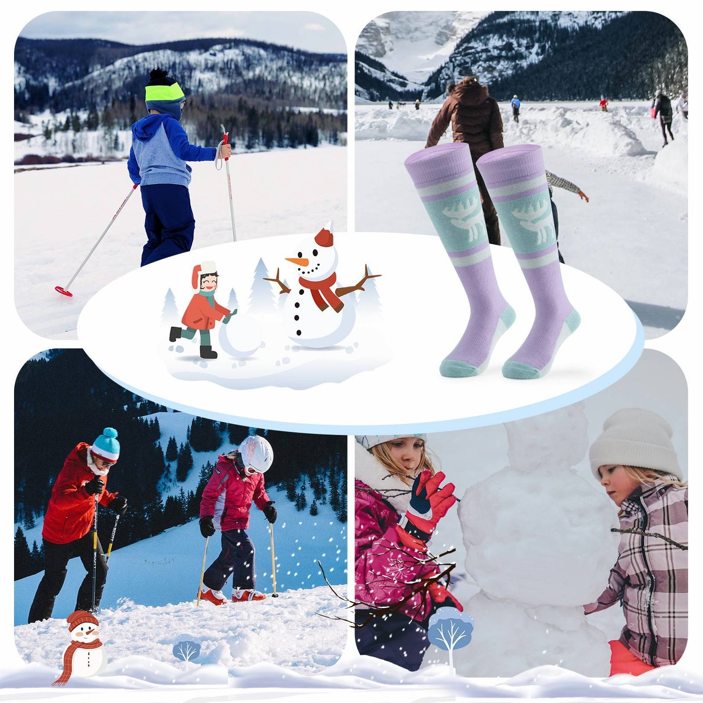 Qunature Kinde Wintersocken Ski Kniestr邦mpfe mit Wolle Skisocken #Color_Elchstil-Rosa Lisa