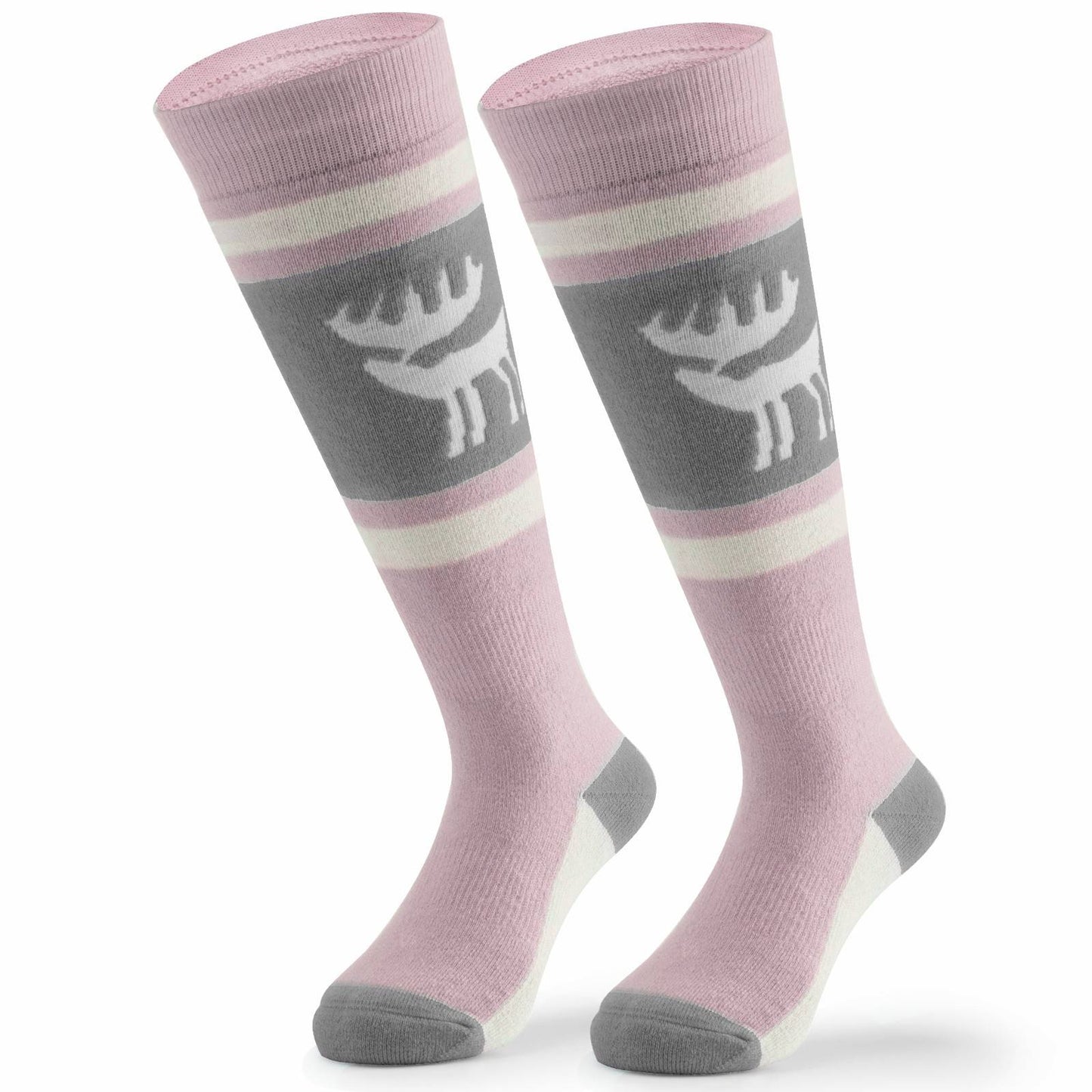 Qunature Kinde Wintersocken Ski Kniestr邦mpfe mit Wolle Skisocken #Color_Elchstil-Rosa
