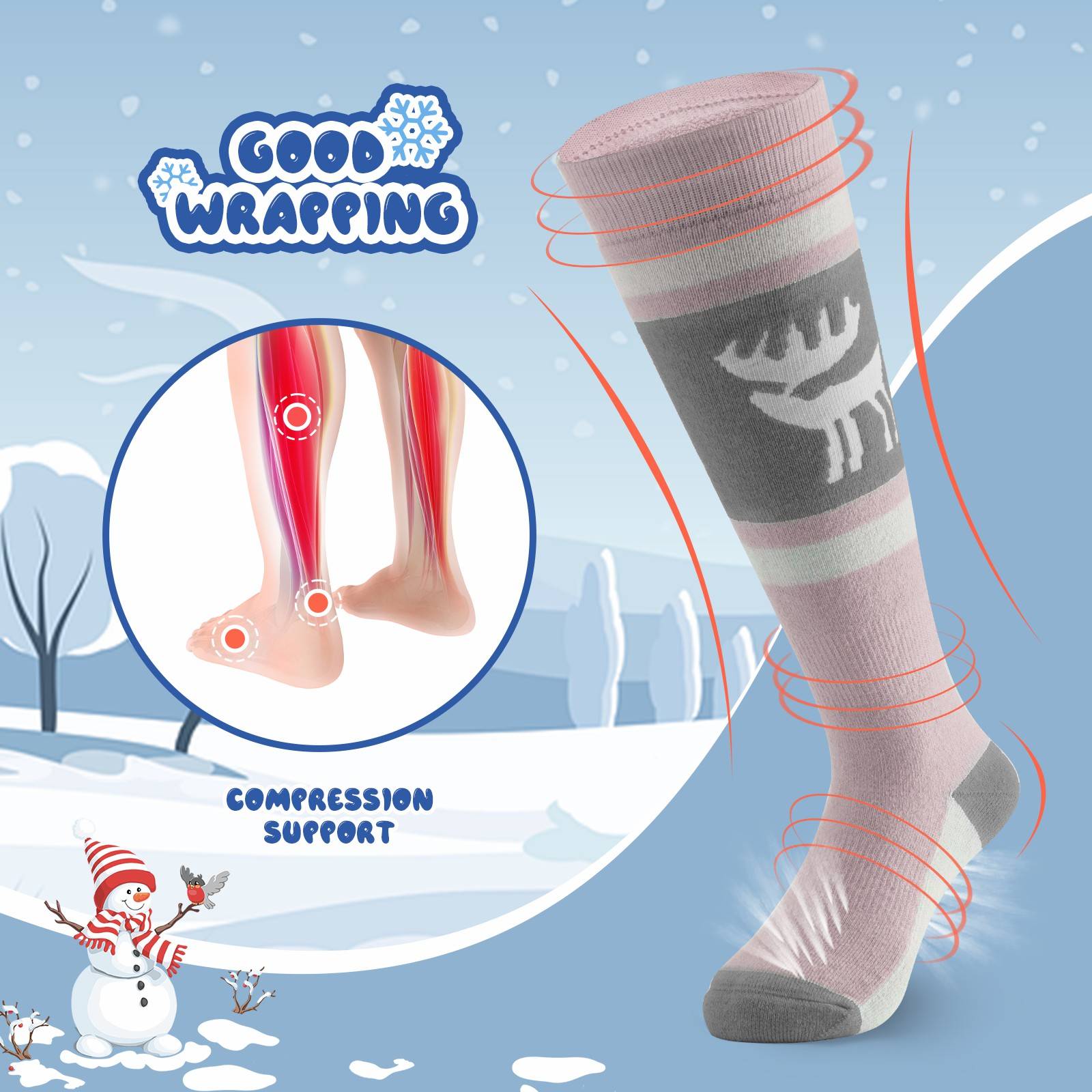 Qunature Kinde Wintersocken Ski Kniestr邦mpfe mit Wolle Skisocken #Color_Elchstil-Rosa
