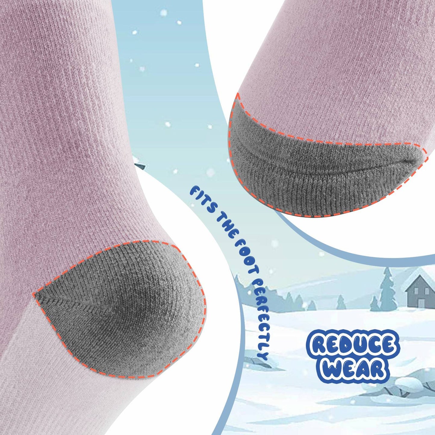 Qunature Kinde Wintersocken Ski Kniestr邦mpfe mit Wolle Skisocken #Color_Elchstil-Rosa