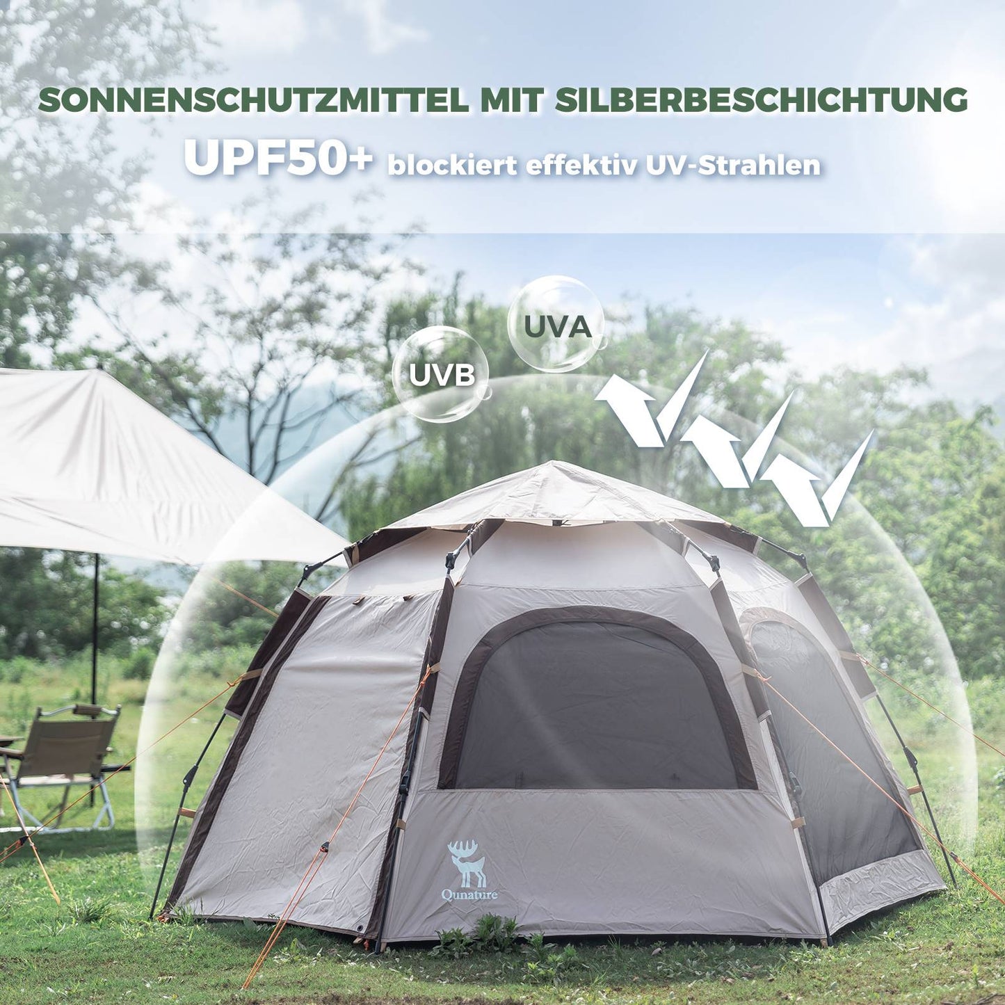Qunature Pop-Up Campingzelt 2-4 Personen, Wasserdichtes Kuppelzelt