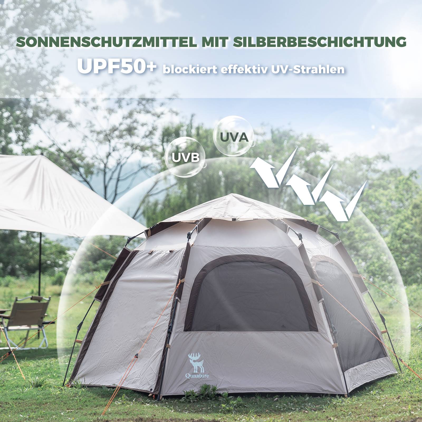 Qunature Pop-Up Campingzelt 2-4 Personen, Wasserdichtes Kuppelzelt