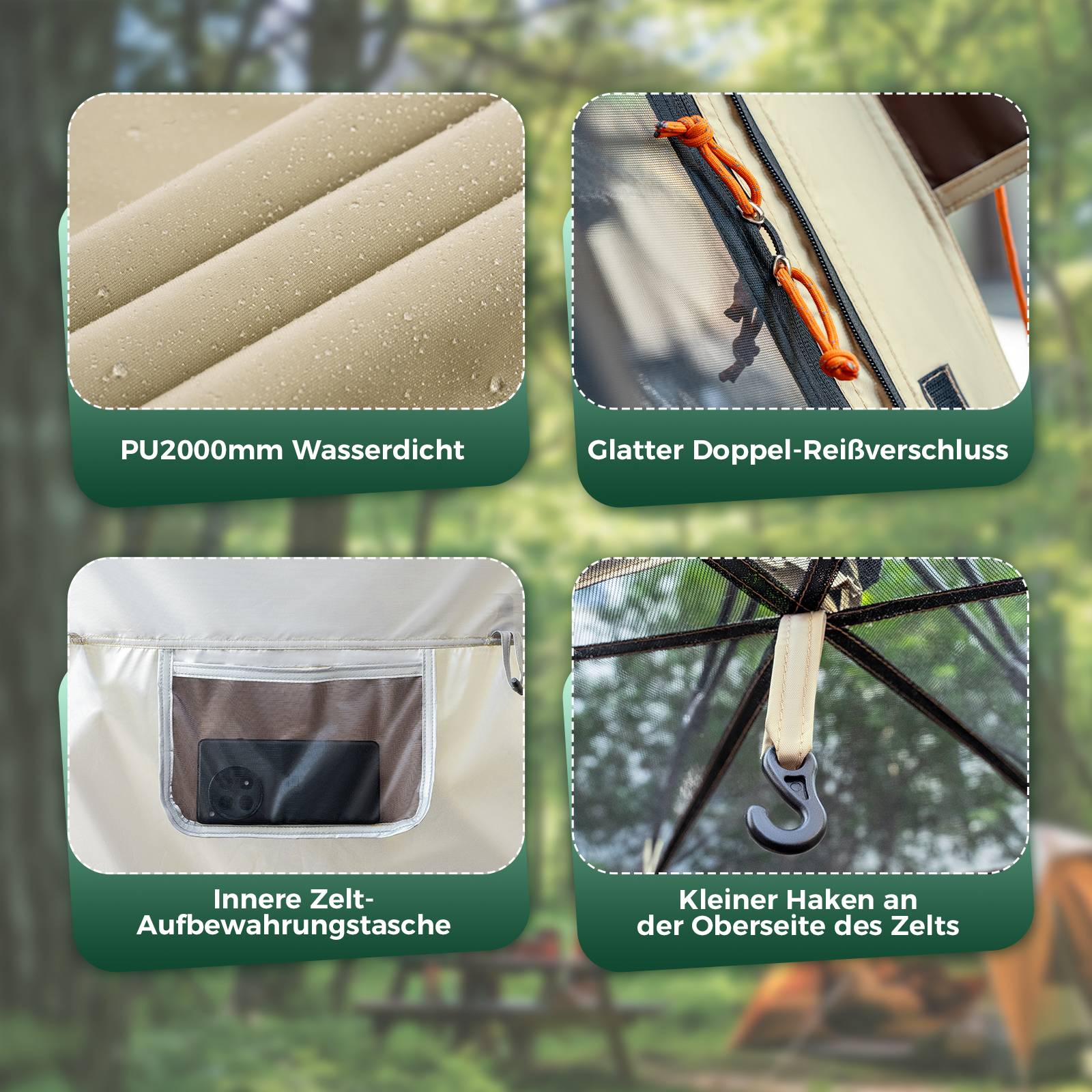 Qunature Pop-Up Campingzelt 2-4 Personen, Wasserdichtes Kuppelzelt