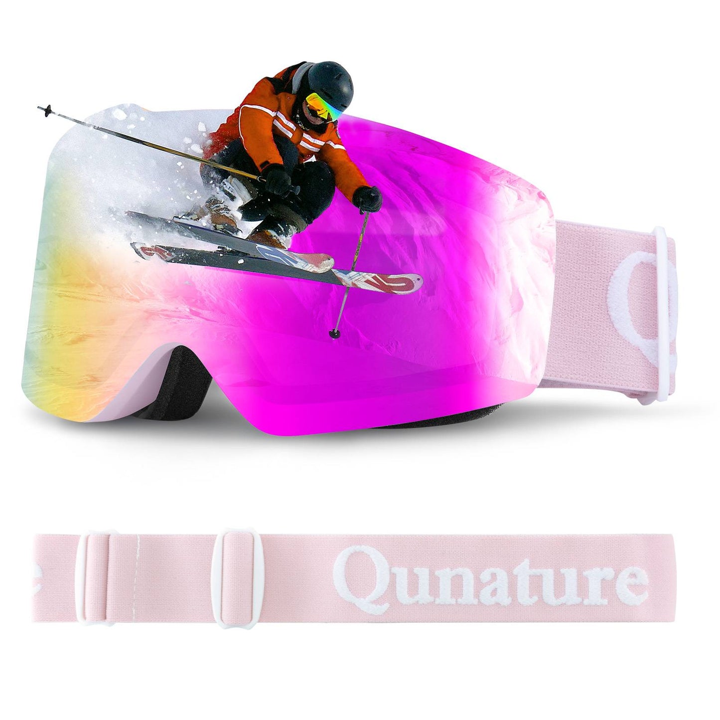 Qunature Rahmenlos Skibrille UV400 Antifog Schutzbrille Unisex 4 Farben #Color_Rosa