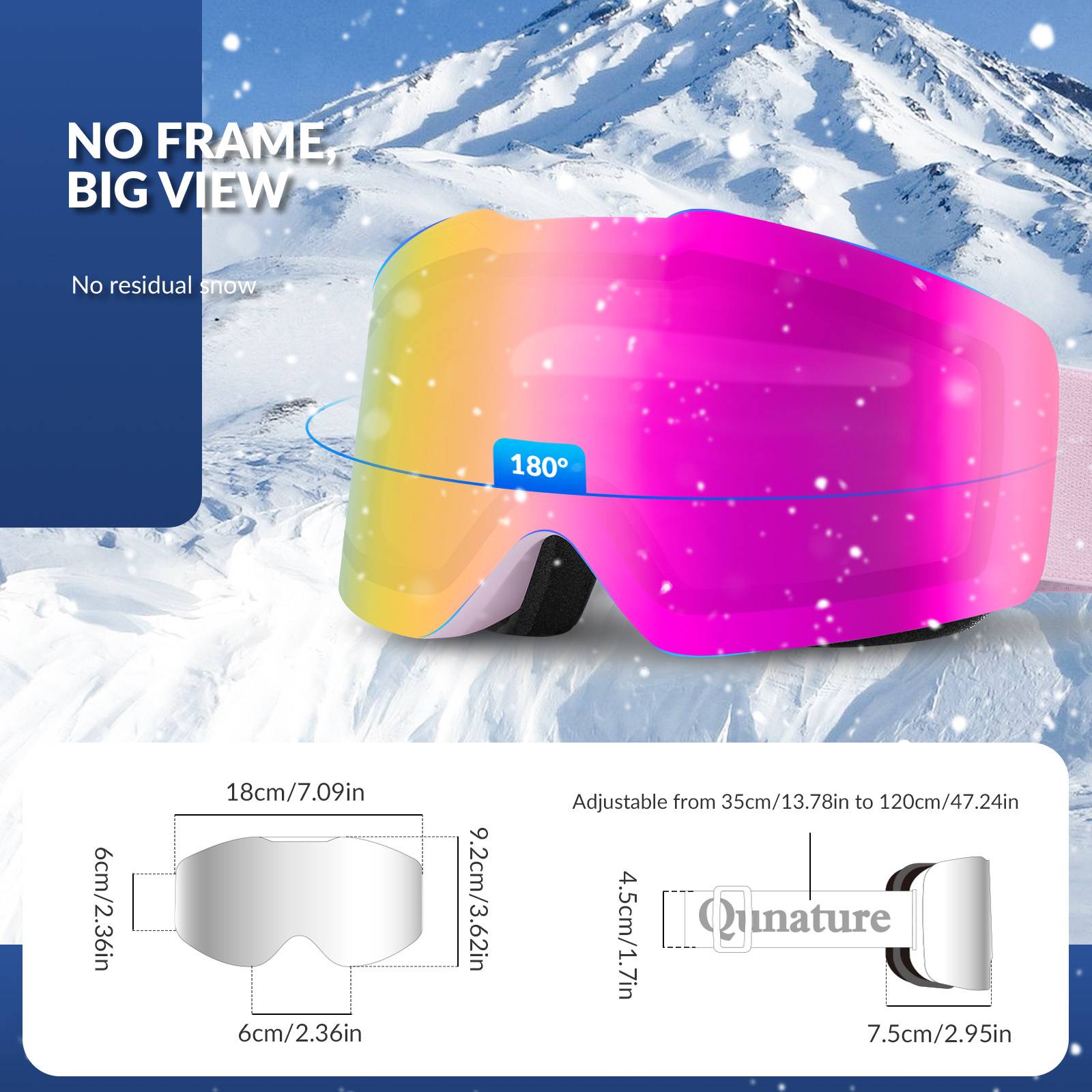 Qunature Rahmenlos Skibrille UV400 Antifog Schutzbrille Unisex 4 Farben #Color_Rosa