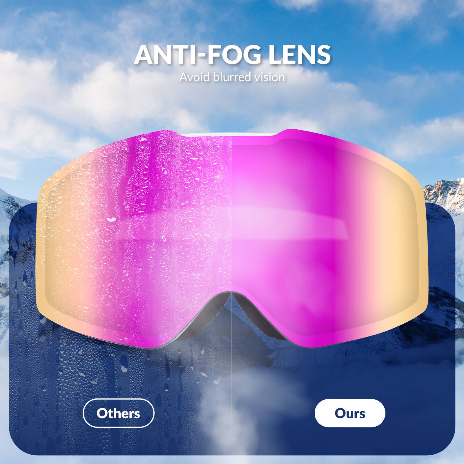 Qunature Rahmenlos Skibrille UV400 Antifog Schutzbrille Unisex 4 Farben #Color_Rosa