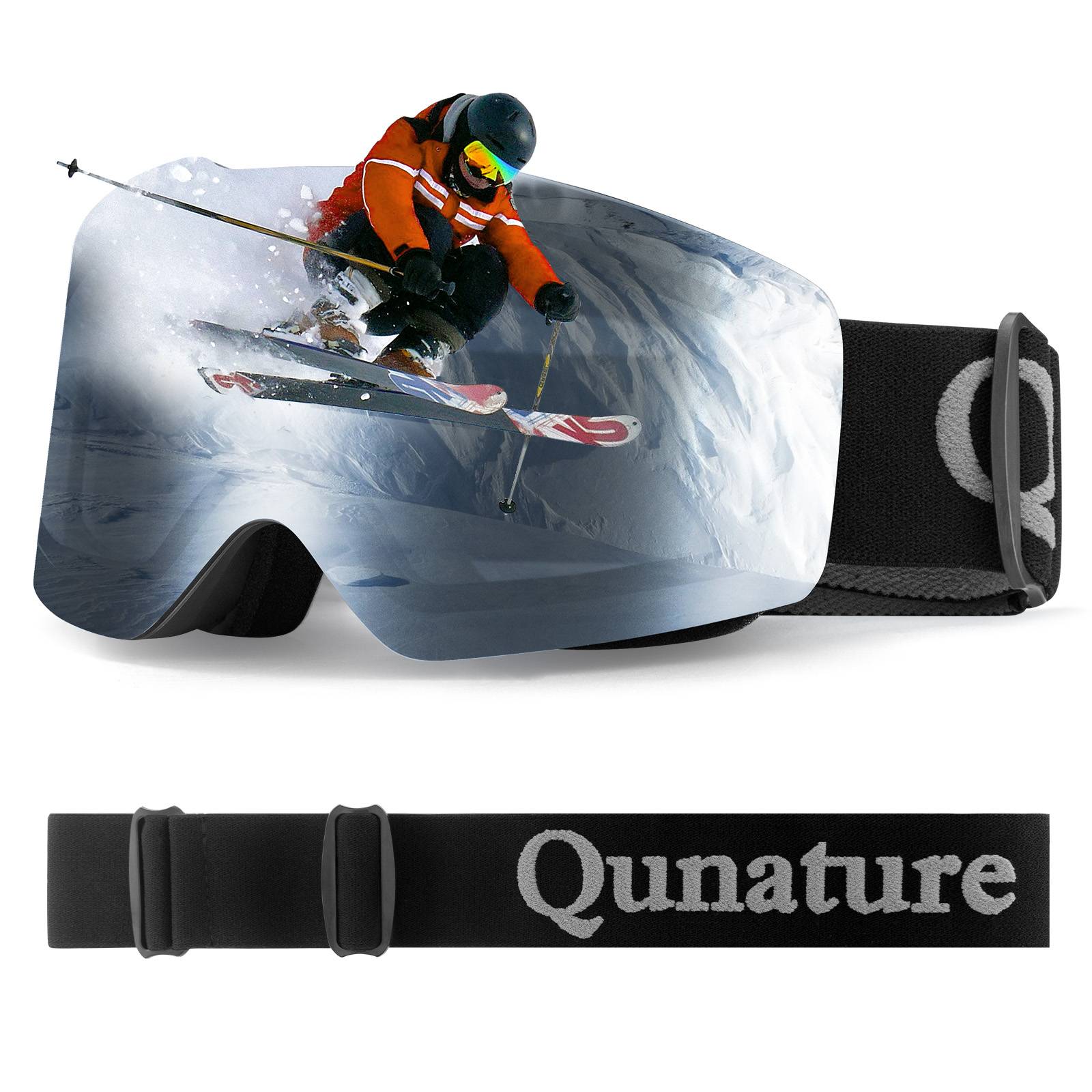 Qunature Rahmenlos Skibrille UV400 Antifog Schutzbrille Unisex 4 Farben #Color_Schwarz