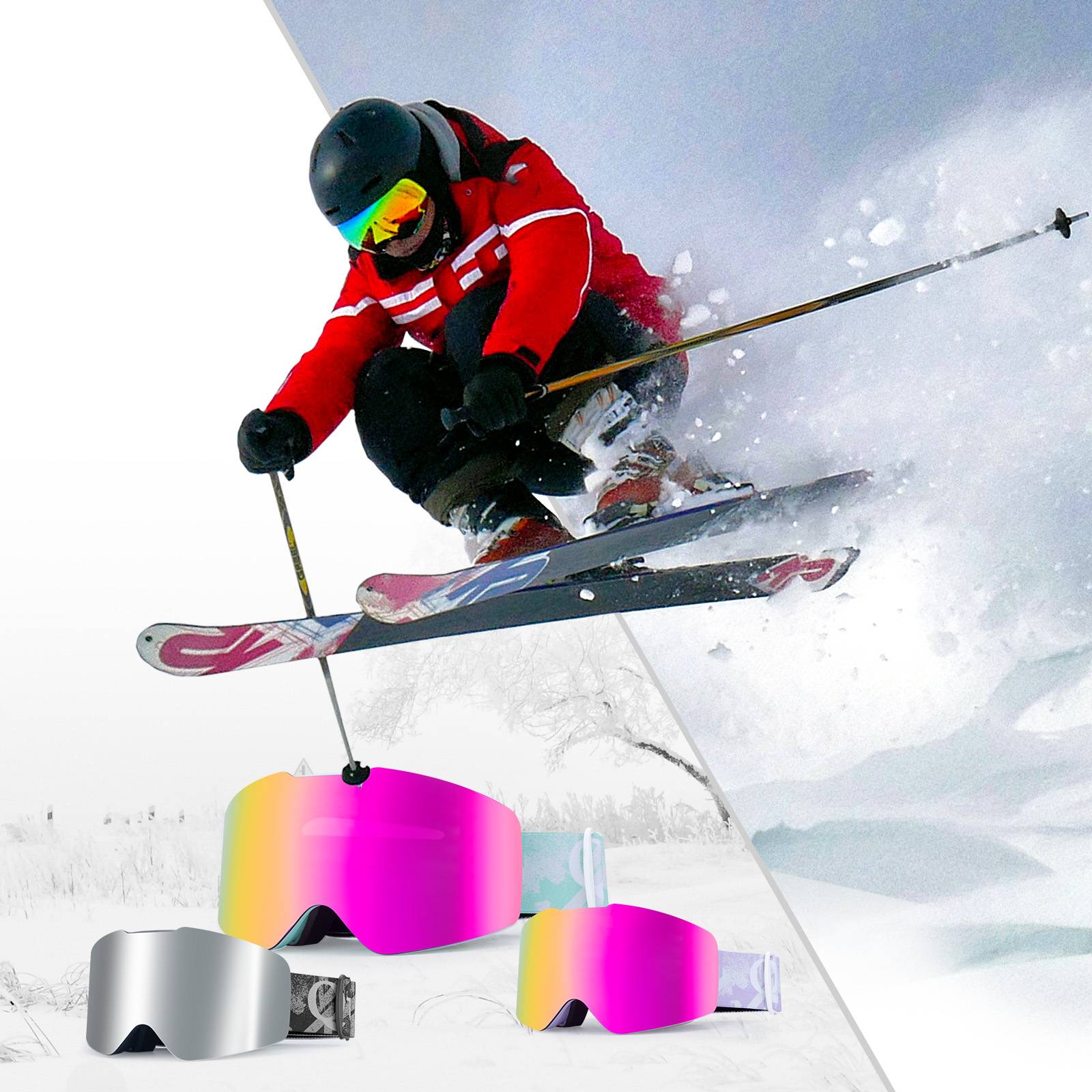Qunature Rahmenlos Skibrille UV400 Antifog TPU-Rahmen Schutzbrille #Color_Gr邦n