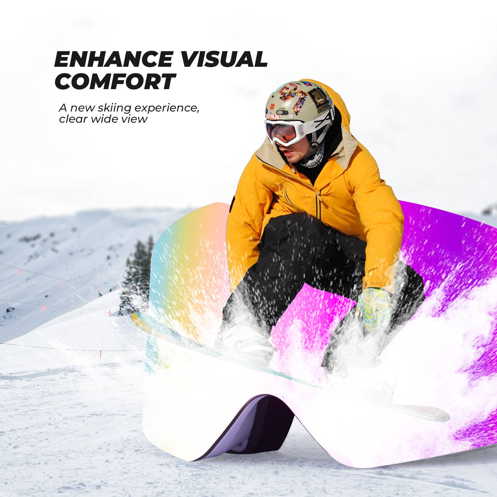 Qunature Rahmenlos Skibrille UV400 Antifog TPU-Rahmen Schutzbrille #Color_Lila