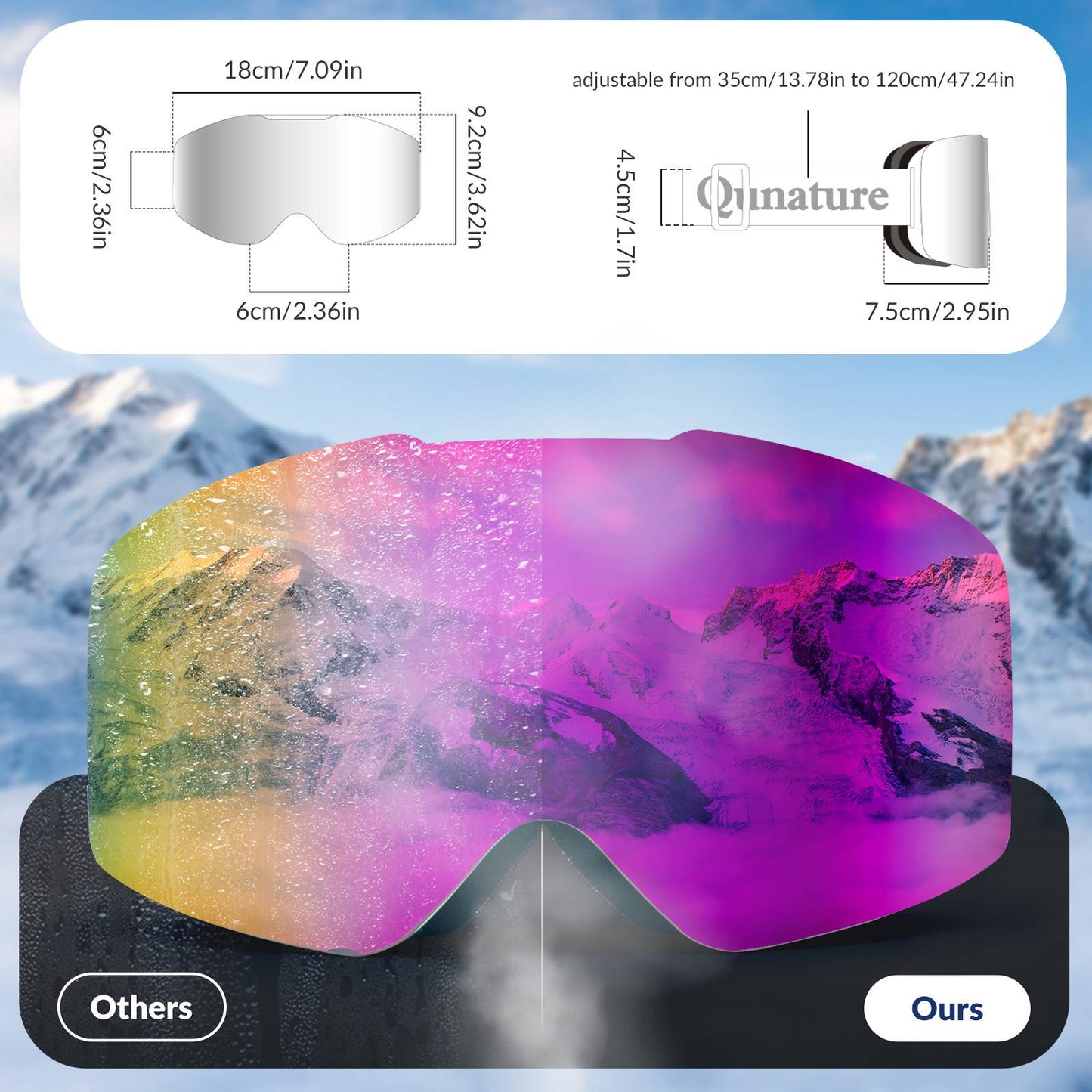 Qunature Rahmenlos Skibrille UV400 Antifog TPU-Rahmen Schutzbrille #Color_Lila