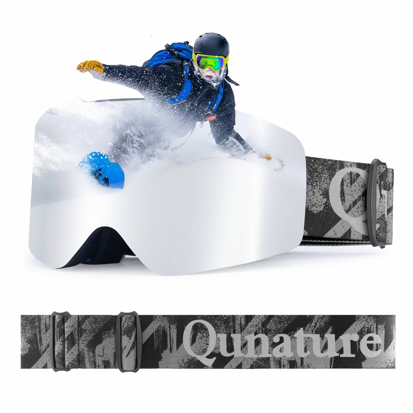 Qunature Rahmenlos Skibrille UV400 Antifog TPU-Rahmen Schutzbrille #Color_Schwarz