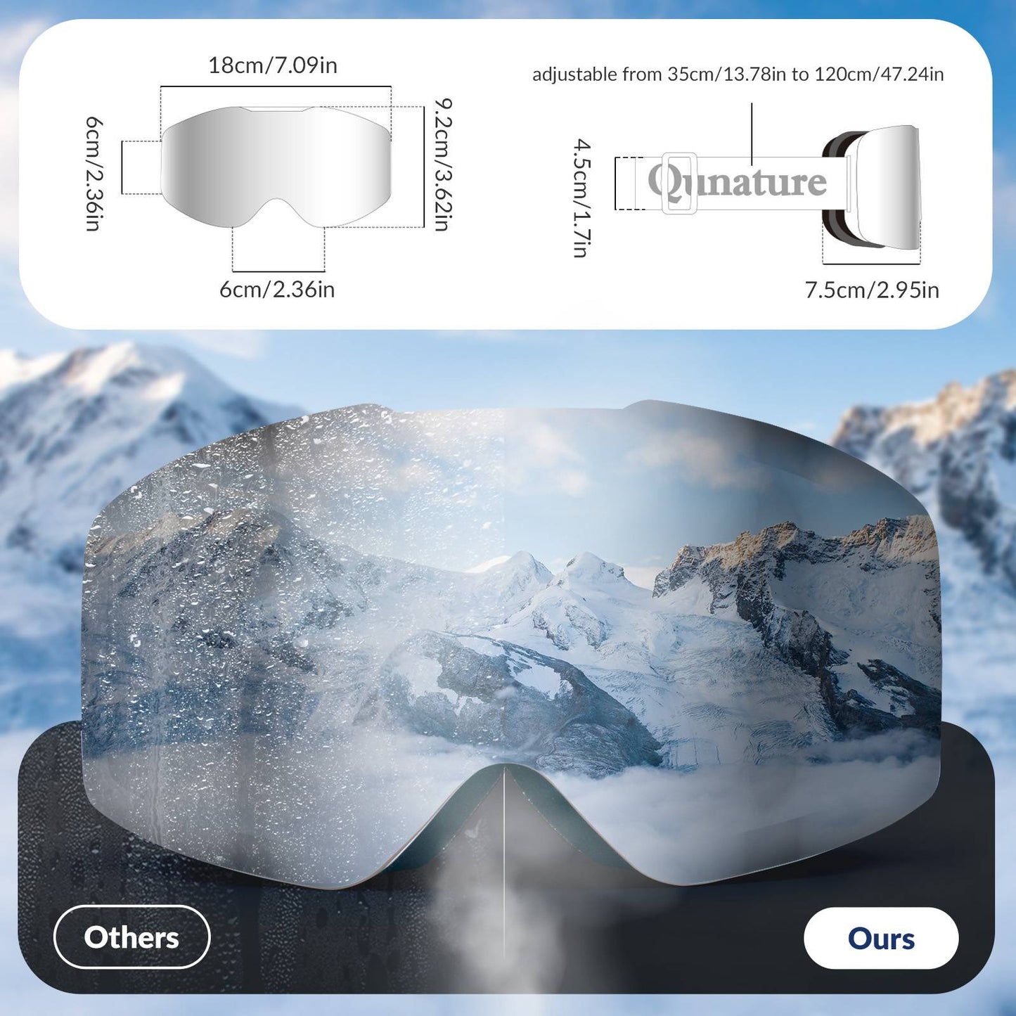 Qunature Rahmenlos Skibrille UV400 Antifog TPU-Rahmen Schutzbrille #Color_Schwarz