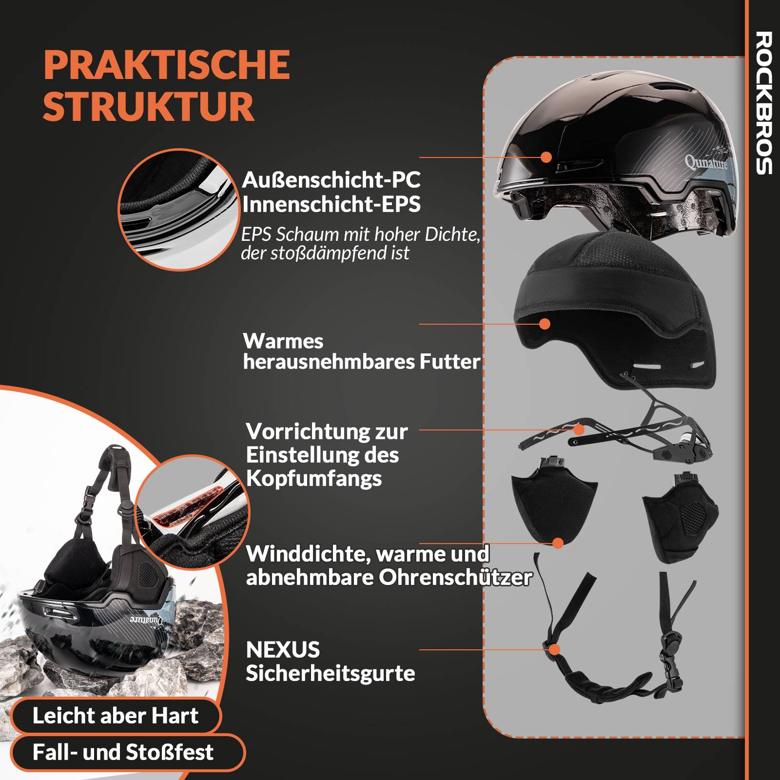 Qunature Ski-/Snowboardhelm mit Ohrensch邦tzer #Color_Schwarz