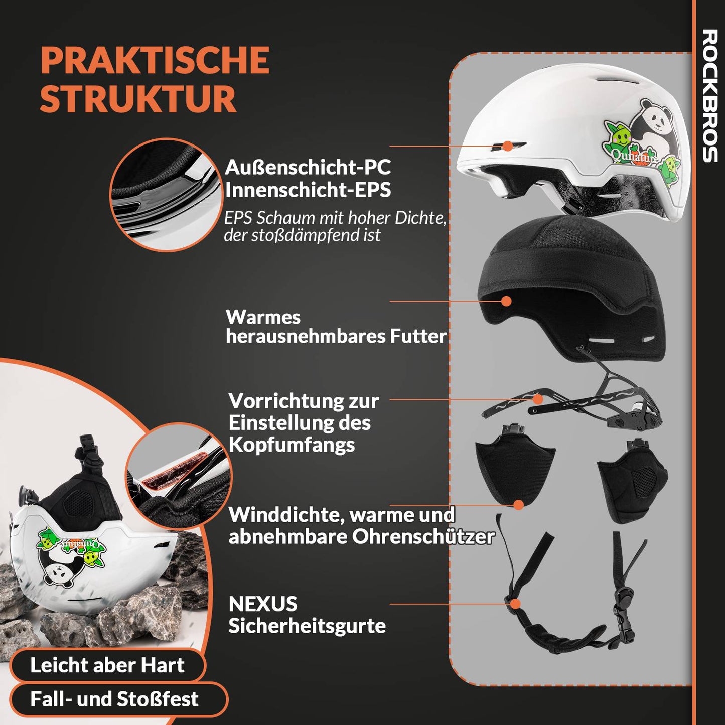 Qunature Ski-/Snowboardhelm mit Ohrensch邦tzer #Color_Wei? ( Panda-Design )