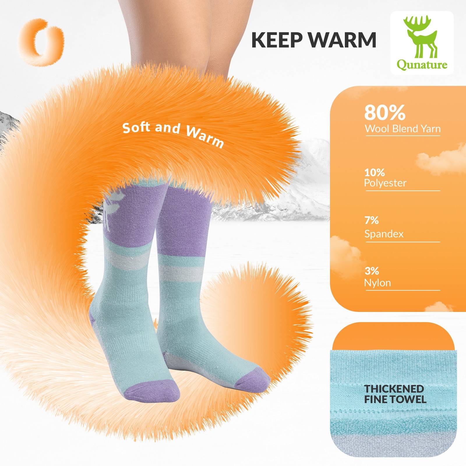 Qunature Ski Sock Unisex Skisocken #Color_Elch-Gr邦n
