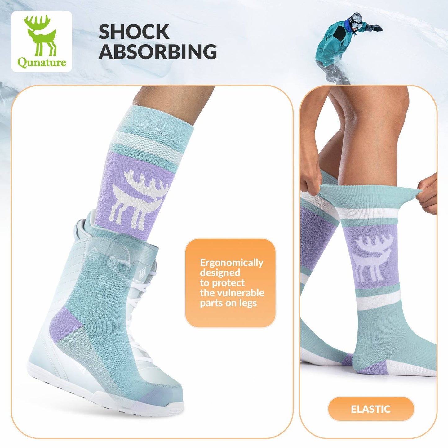 Qunature Ski Sock Unisex Skisocken #Color_Elch-Gr邦n