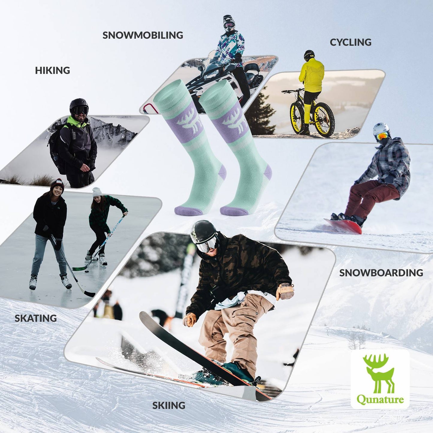 Qunature Ski Sock Unisex Skisocken #Color_Elch-Gr邦n