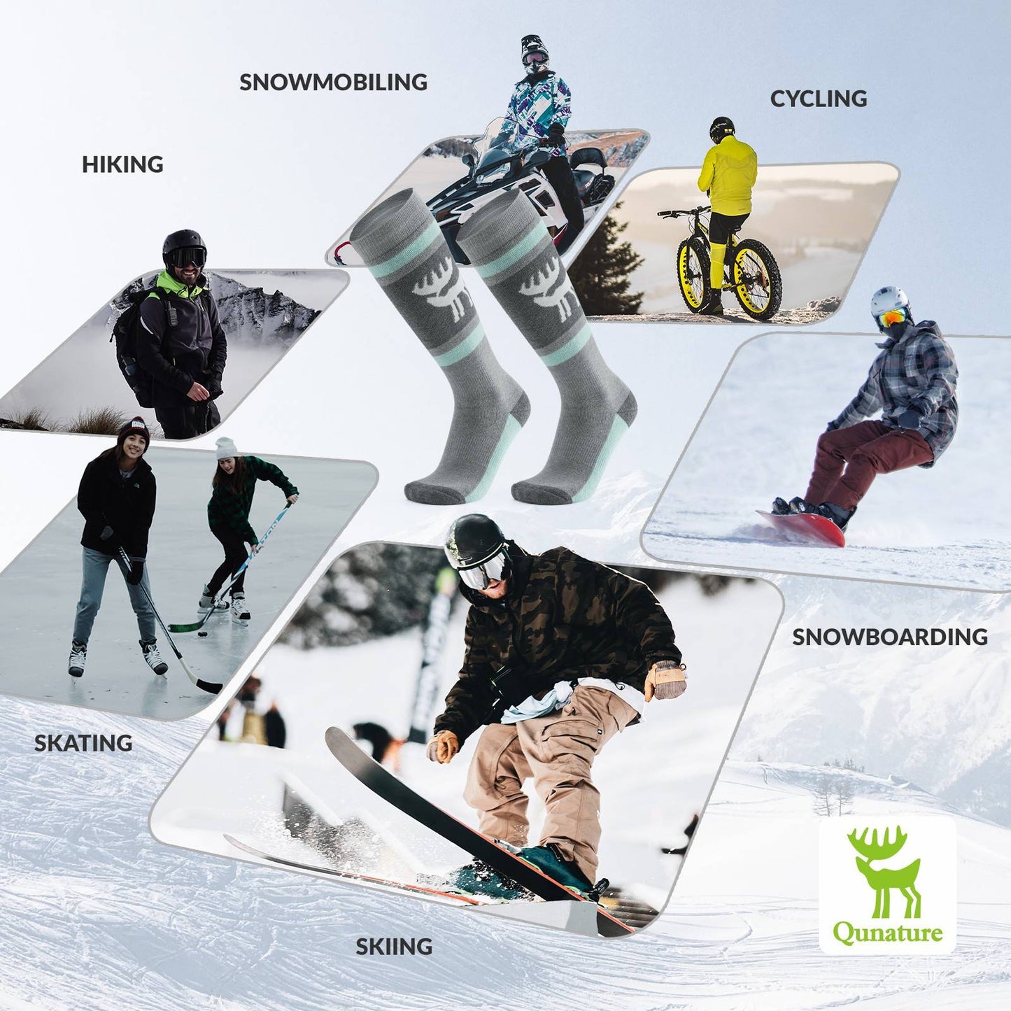 Qunature Ski Sock Unisex Skisocken #Color_Elch-Grau