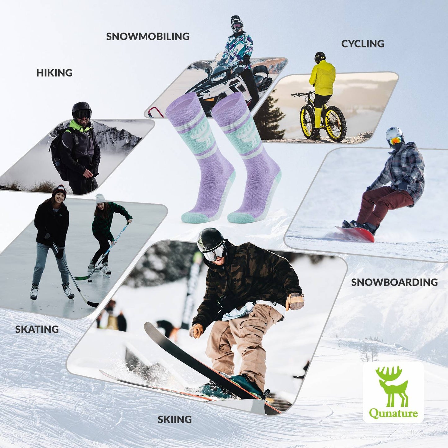 Qunature Ski Sock Unisex Skisocken #Color_Elch-Lila