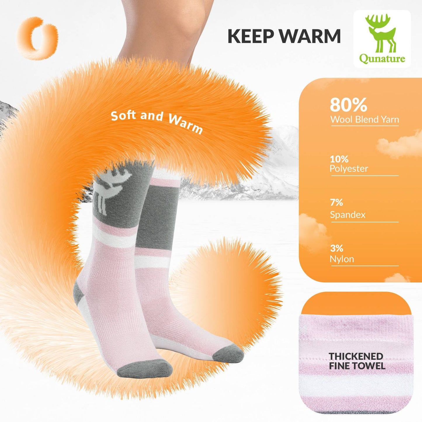 Qunature Ski Sock Unisex Skisocken #Color_Elch-Rosa