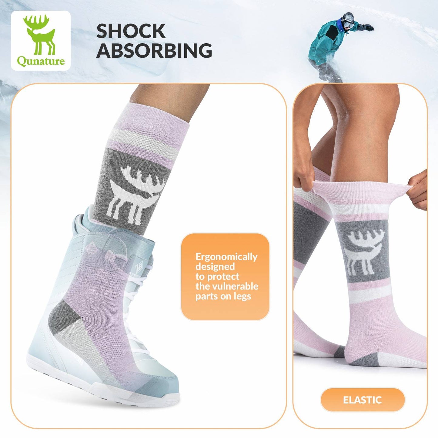 Qunature Ski Sock Unisex Skisocken #Color_Elch-Rosa