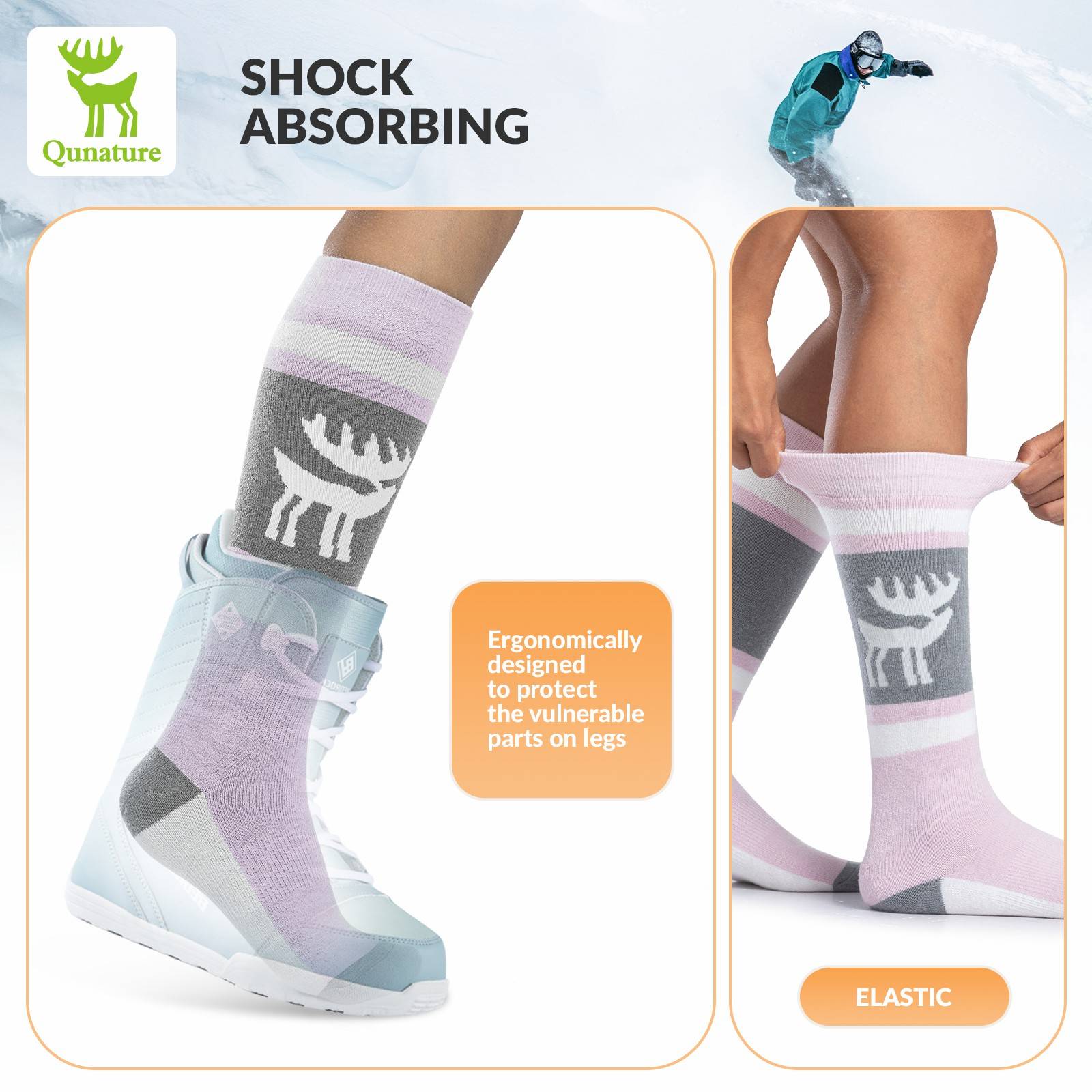 Qunature Ski Sock Unisex Skisocken #Color_Elch-Rosa
