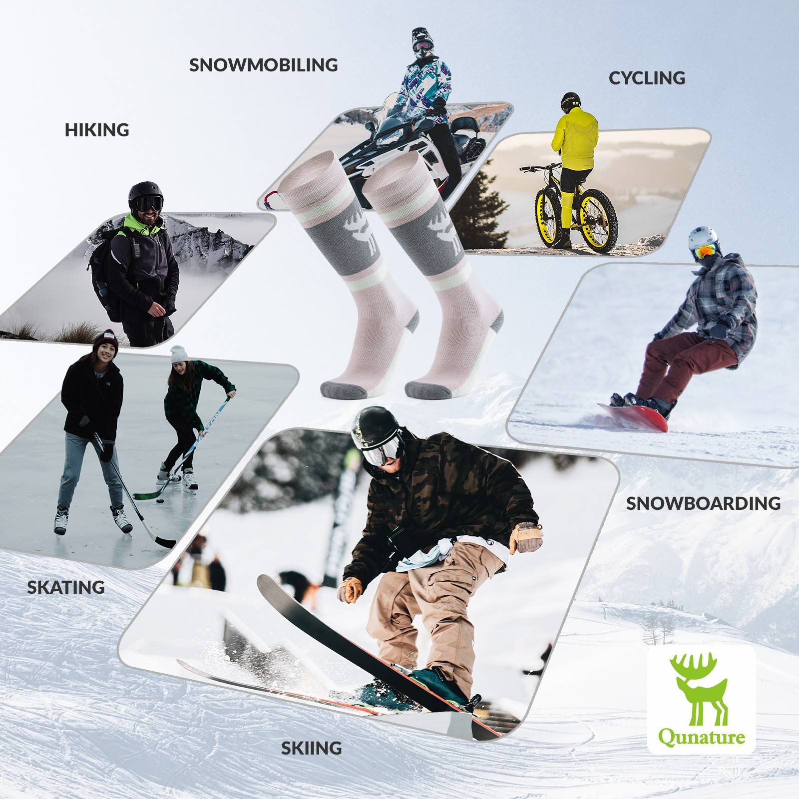 Qunature Ski Sock Unisex Skisocken #Color_Elch-Rosa