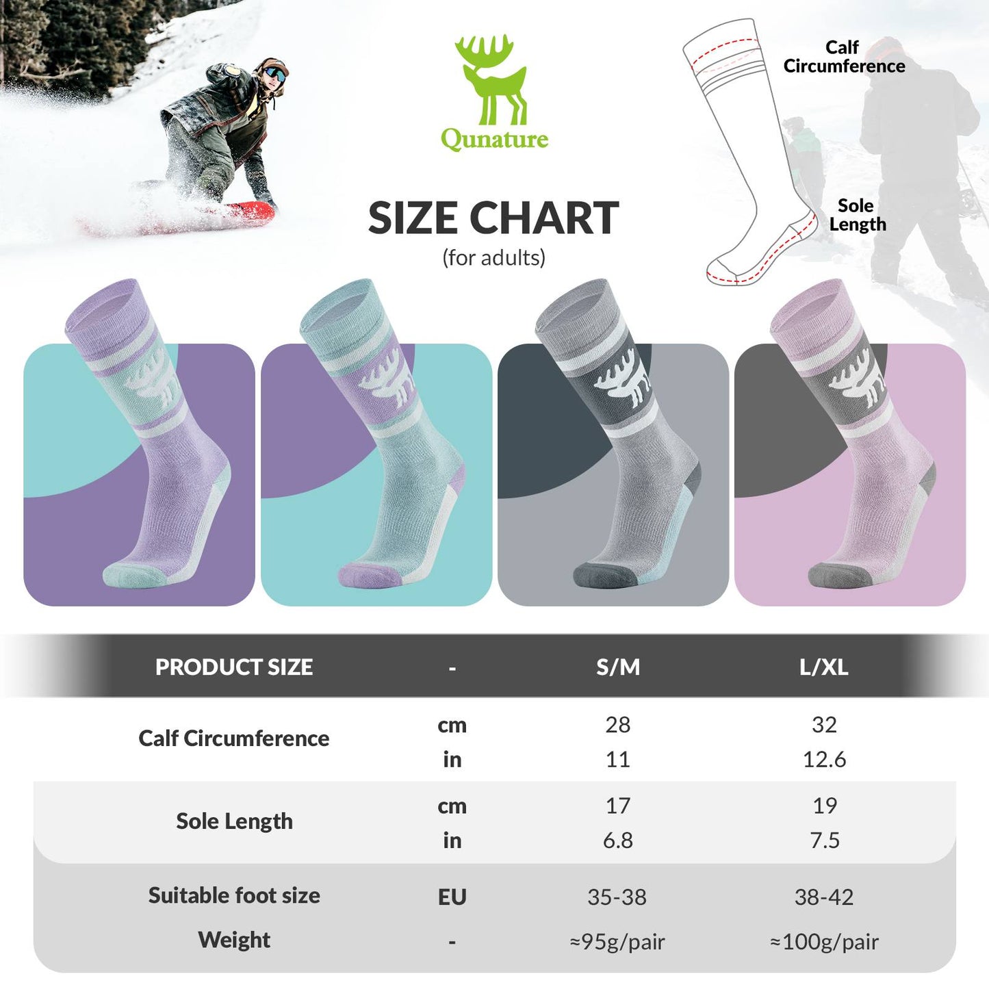 Qunature Ski Sock Unisex Skisocken