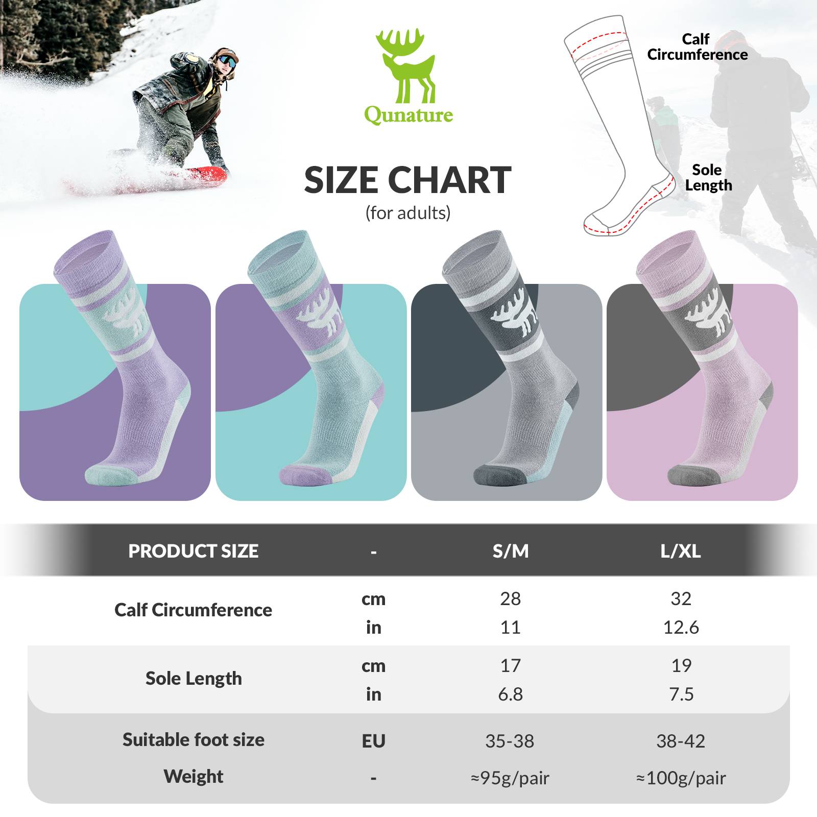 Qunature Ski Sock Unisex Skisocken