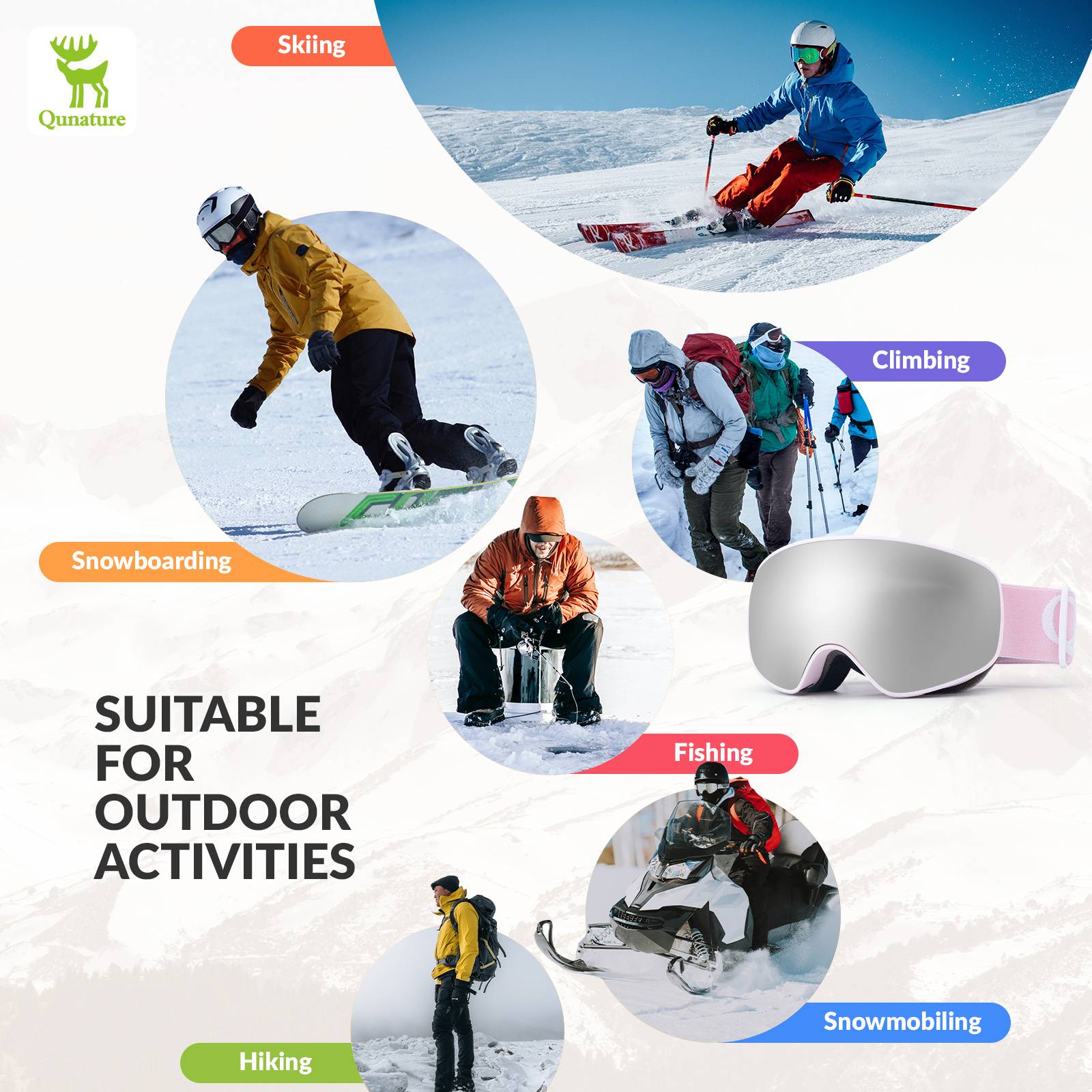 Qunature Skibrille Snowboard Brille Schneebrille OTG Anti-Fog Unisex #Color_Rosa
