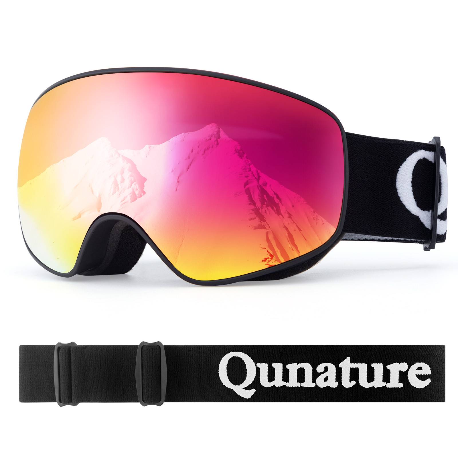 Qunature Skibrille Snowboard Brille Schneebrille OTG Anti-Fog Unisex #Color_Schwarz