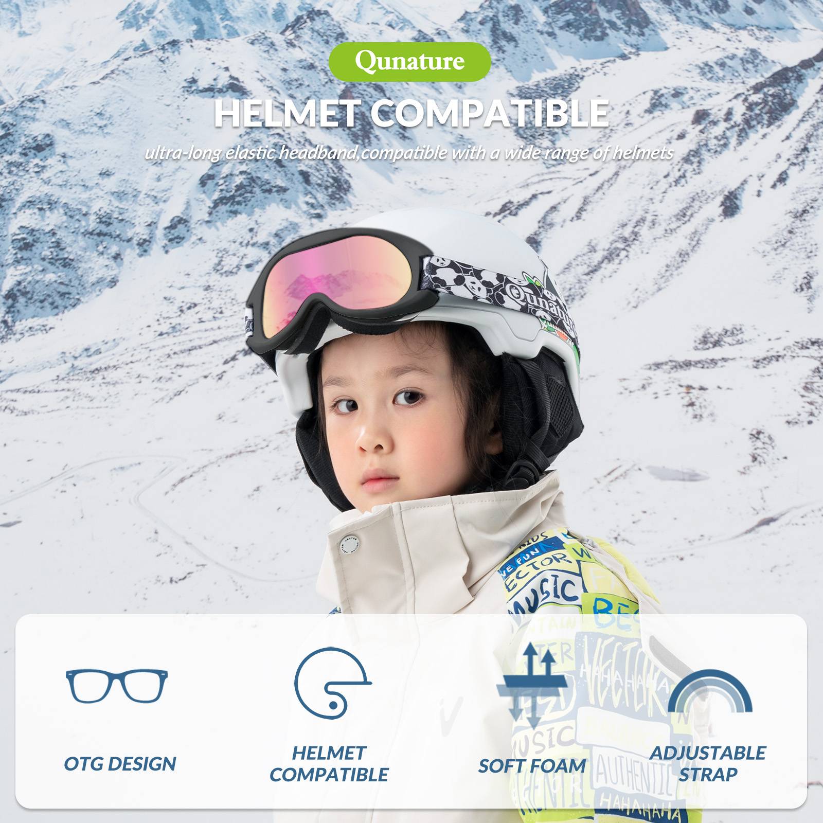 Qunature Skibrille Snowboard Brille f邦r Brillentr?ger Kinder Erwachsene #Color_Orange-Klein