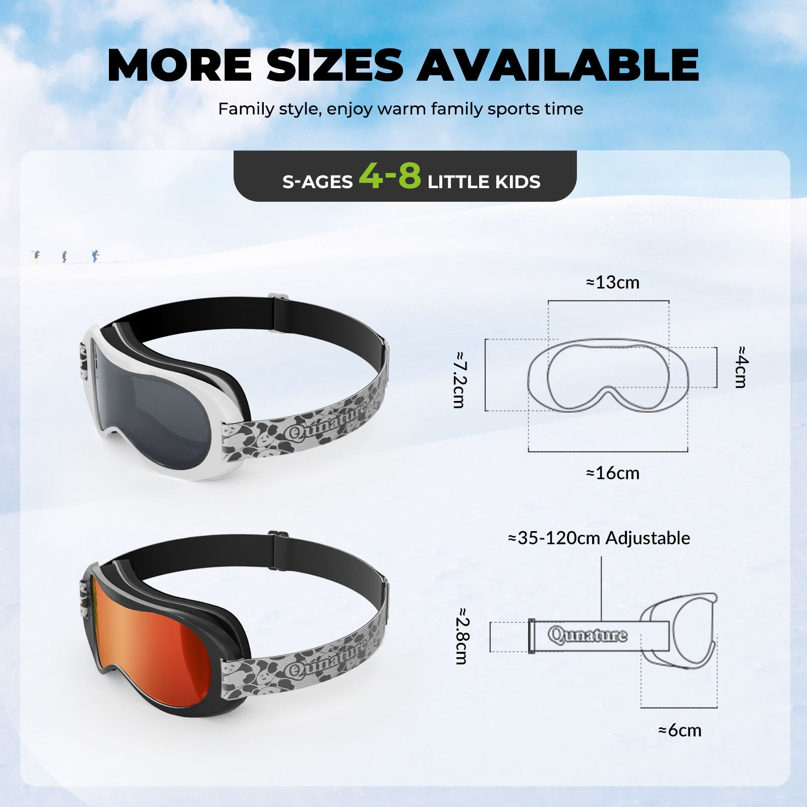 Qunature Skibrille Snowboard Brille f邦r Brillentr?ger Kinder Erwachsene #Color_Wei?-Klein