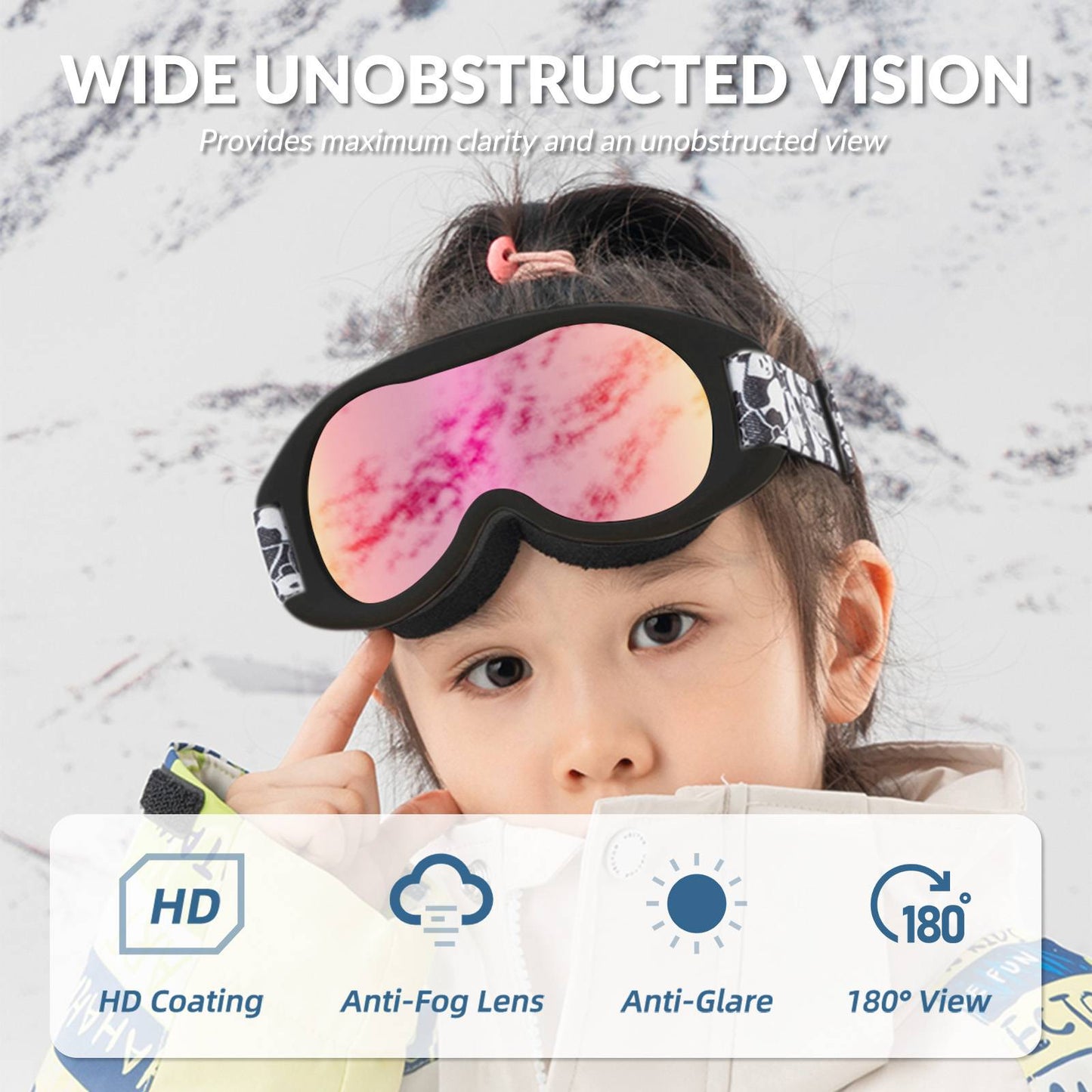 Qunature Skibrille Snowboard Brille f邦r Brillentr?ger Kinder Erwachsene #Color_Orange-Klein